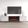 TV skapis cama meble LUXE 1826×345×375 mm balts spīdums ar iebūvētu melnu elektrisko kamīnu (1400–1600 W)