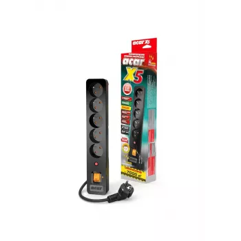 Acar X5/1,5 pagarinātājs 5 kontaktligzdas ar pārsprieguma aizsardzību 1,5 m Acar X5-Black