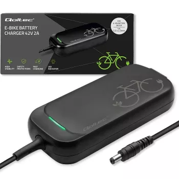 Qoltec ātrais lādētājs 36V elektriskajiem skūteriem un velosipēdiem | 42V | 2A | 5.5*2.5 | ūdensizturīgs + strāvas kabelis