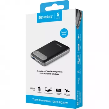 Powerbank Sandberg Travel Powerbank 10000 PD20W 10000 mAh Litija Polimērs