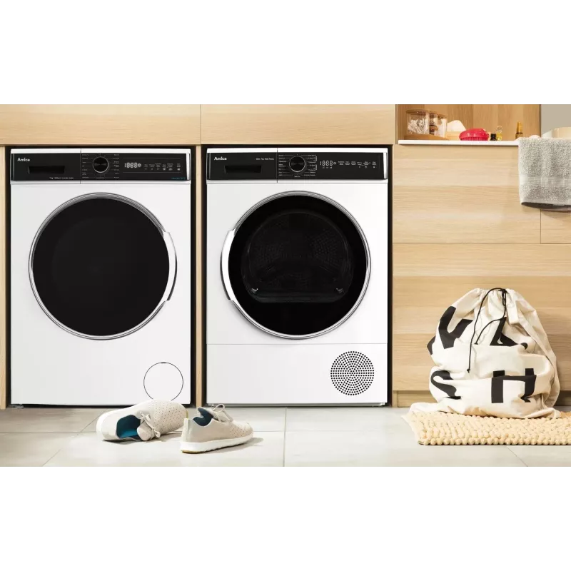 Brīvi stāvoša veļas mazgājamā mašīna AMICA WA3S712BLiSHB, 7 kg, 1200 RPM, 2100 W, LED displejs, Melnas durvis
