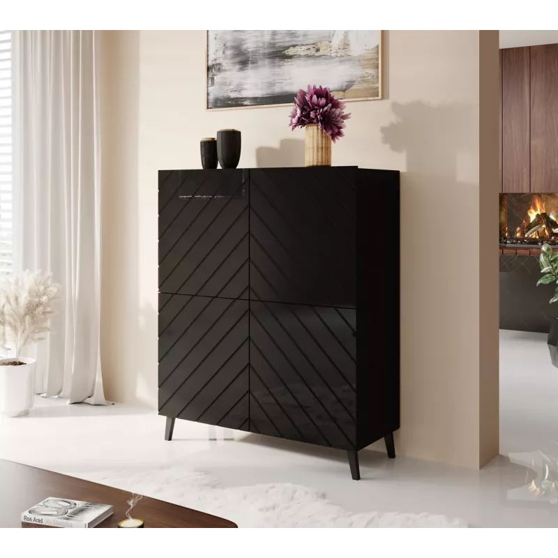 Shelving unit ABETO 100.5 x 40 x 121.5 cm melns/glancēts melns