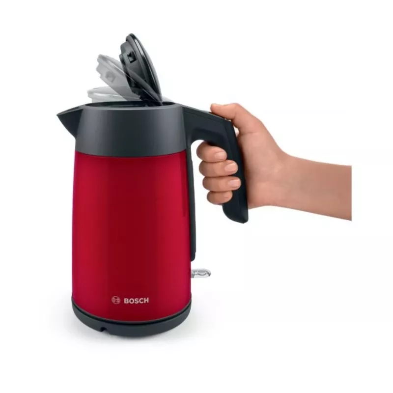 Elektriskā tējkanna Bosch TWK7L464 — 1,7 L, 2400 W, sarkana, plastmasas korpuss