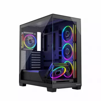 PC korpuss MODECOM Volcano Stellar 5F ATX Midi Tower, rūdīts stikls, 5 iebūvēti ventilatori, USB-C, atbalsta microATX/ATX, max GPU 420mm, CPU dzesētāja augstums 175mm