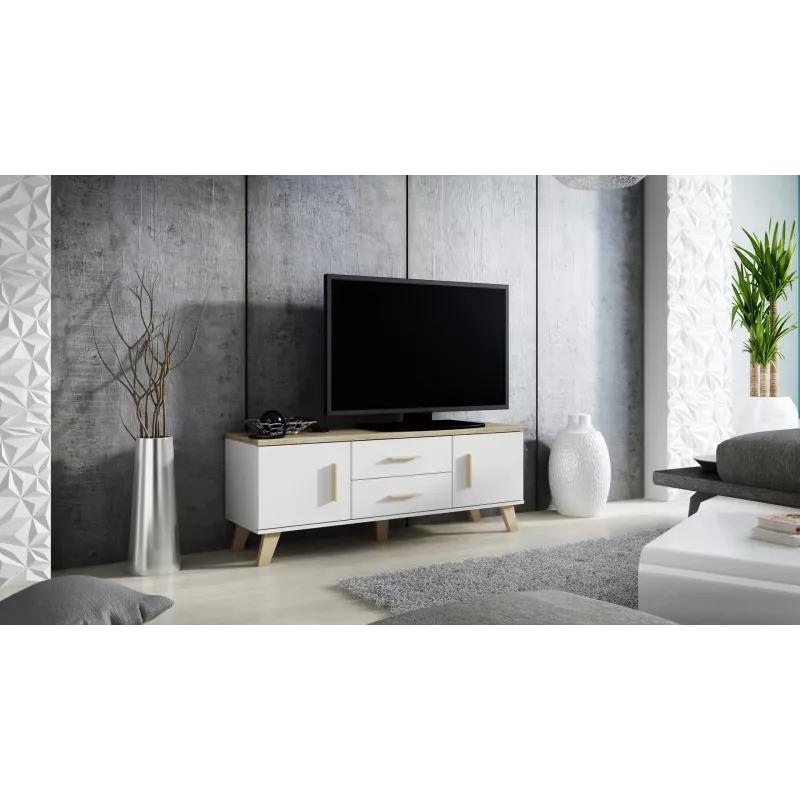 Cama RTV stand LOTTA 140cm Balts + sonoma oak