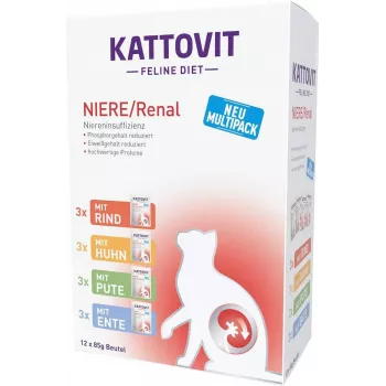 KATTOVIT Niere/Renal 85 g sachet — 12 x 85 g, mājputnu gaļa (liellopu, vistas, pīles, tītara) pieaugušiem kaķiem ar nieru mazspēju