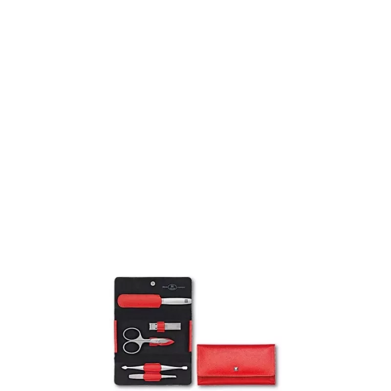 ZWILLING Twinox 97092-002-0 manikīra ceļojumu komplekts, sarkans ādas maciņš, 5 gabali