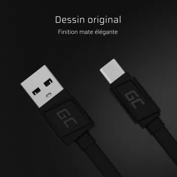 USB A uz USB C kabelis Green Cell KABGC03 — 0,25 m, Melns, 480 Mbit/s