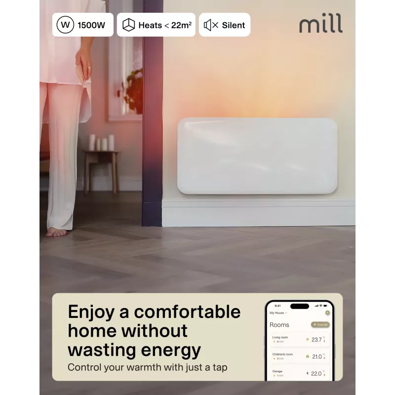 Mill WiFi paneļsildītājs PA1500WIFI4A | 1500 W | līdz 22 m² | balts | IPX4
