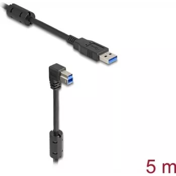 DeLOCK USB kabelis, Type-A vīriešu uz Type-B vīriešu, 90° uz leju leņķveida, 5 m