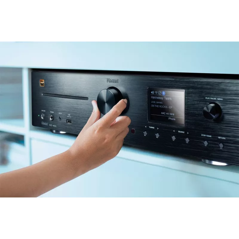 Stereo uztvērējs Magnat MC 400 — 2.0 kanāli, 40 W uz kanālu, CD atskaņotājs, Wi‑Fi, Bluetooth, DAB/FM, Ethernet (melns)