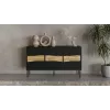 Kumode INSERTO 3D 143.5×40×80 cm melna ar LED, skaidu plātne, 16 mm rāmis