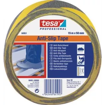 Pretslīdes lente Tesa 60951 Melna/Dzeltena 15 m x 50 mm, augstas redzamības drošības saķere
