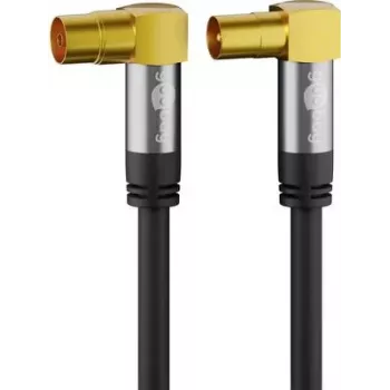 Goobay TV antennas kabelis (135 dB tips), 4x ekranēts, 1 m, melns - zeltīts, Koax ligzda 90° > Koax spraudnis 90° (70455)