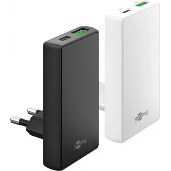 Goobay USB-C PD GaN Dual-Fast Lādētājs 90° Plakans 45 W Balts - 1x -Savienotājs (75720)