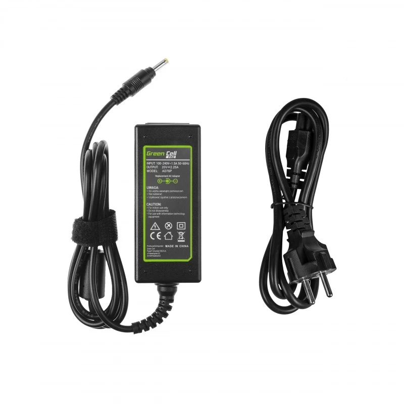 Strāvas adapteris Green Cell AD76P 45W Lenovo klēpjdatoriem, 20V 2.25A, maiņstrāvas–līdzstrāvas, 100–240V ieeja, melns