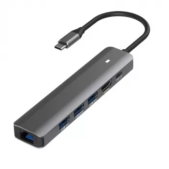 USB-C 6-in-1 adapteris ar HDMI, LAN, 3x USB 3.0 un PD100W