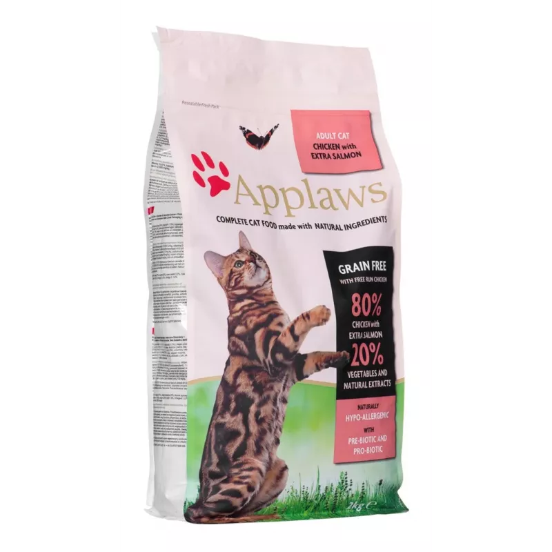 Sausā kaķu barība Applaws Adult Chicken & Salmon 2 kg — bezgraudu, 36.5% olbaltumvielu, 16% tauku