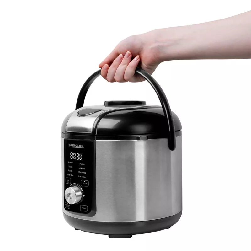 Rīsu plīts GASTROBACK Rice Control Low Carb & Steam, 3 L, 450 W, melna/nerūsējošais tērauds