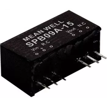 Strāvas pārveidotājs/invertors Mean Well SPB09C-15 — Ieeja 36–75 V, Izeja 15 V, 9 W, RoHS, 24 mm dziļums