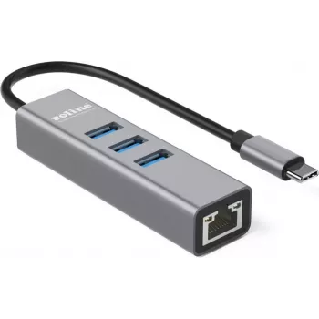 ROLINE USB Type C - Gigabit Ethernet Pārveidotājs + 3 portu USB Hubs (12.02.1127)