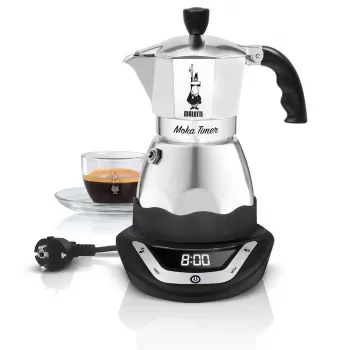 Elektriskā moka kafijas automāts BIALETTI Moka Timer 3 tases, programmējams LED displejs, alumīnija korpuss