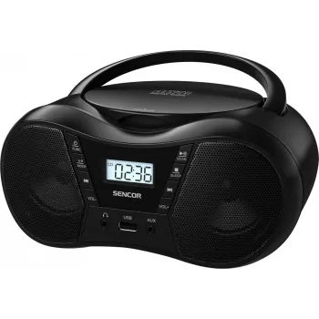 Boombox SENCOR SPT2300BK — CD atskaņotājs, MP3, USB, Bluetooth 5.1, FM, AUX, 4W, baterija/tīkls