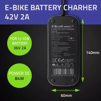Lādētājs QOLTEC e-velosipēdam Bosch 50762 36V/42V 2A