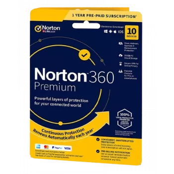 Norton 360 Premium | 10 ierīces | 1 gads | 75 GB mākoņkrātuve | ES | NAV abonements