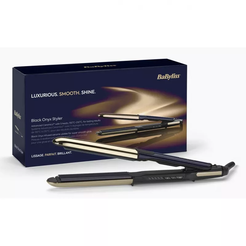 Matu taisnotājs BABYLISS ST484E — Keramikas plāksnes, Warm tehnoloģija, 230V, 3.3m vads, Melns/Zelts