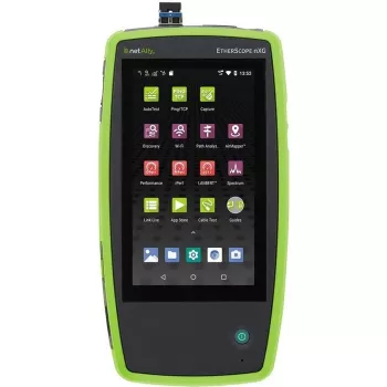 Tīkla testēšanas ierīce Fluke Networks EtherScope nXG EXG-300 — trīsjoslu Wi‑Fi (2.4/5/6 GHz), RJ-45, USB-A/C, akumulators, 5 collu LCD