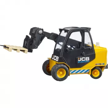 Forklift BRUDER JCB Teletruk rotaļlieta — ABS, ieteicamais vecums 3+, melna un dzeltena