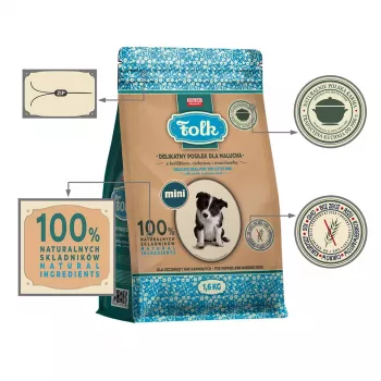 FOLK Junior Small breeds Gentle meal kucēniem ar trusi, teļa gaļu un burkānu - sausā suņu barība - 1,6kg