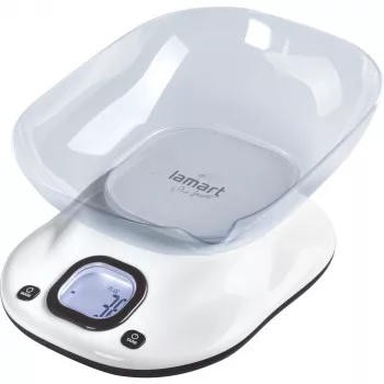 Virtuves svari LAMART LT7073 – skārienvadība, liels LCD, noņemama bļoda, mērvienību izvēle (g/ml/lb:oz), AAA baterija