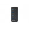 USB centrmezgls NATEC MANTIS USB 2.0 Type-B — 4x USB 3.2 Gen 1 Type-A porti, melns, 0,8 m kabelis, tīkla adapteris, barošanas slēdzis