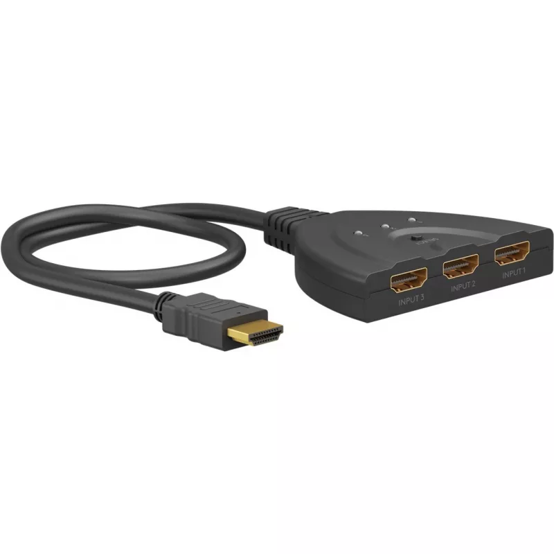 Goobay HDMI Slēdzis 3 uz 1 (4K @ 30 Hz) | 58487 | Melns | HDMI sieva | 3 HDMI sievas | 0.58 m
