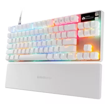 Mehāniskā TKL spēļu tastatūra STEELSERIES Apex Pro TKL Gen 3 White — US izkārtojums, RGB, regulējami slēdži