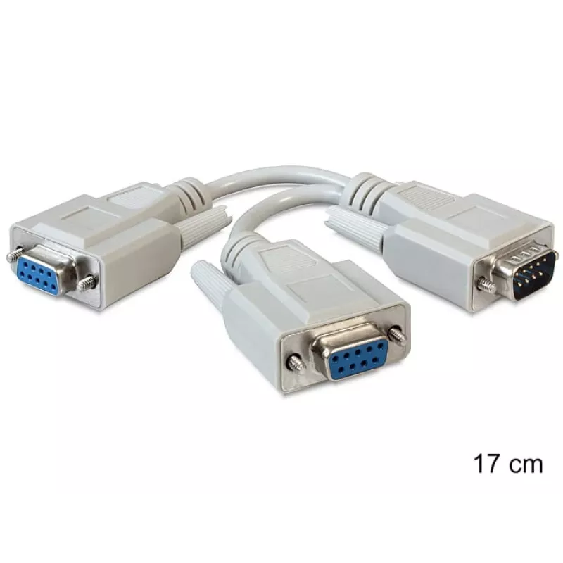 Delock 65403 seriālais Y adapteris, DB-9 spraudnis uz 2x DB-9 ligzda, 0,17 m, spārnskrūves, bēšs