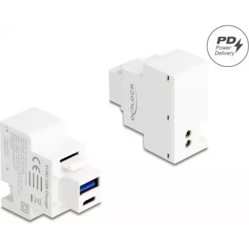 DELOCK Keystone modulis ar USB Type-A un USB Type-C uzlādes ligzdu PD 20W balts