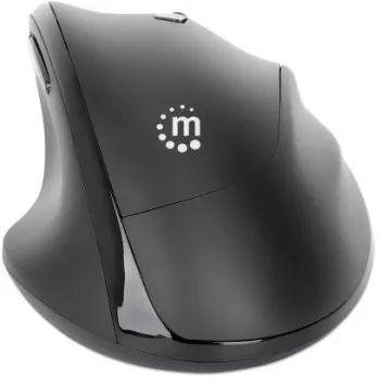 Manhattan ergonomiskā bezvadu pele, labā roka, regulējama 800/1200/1600 dpi, 2,4 GHz (līdz 10 m), sešas pogas ar ritināšanas ritenīti, kombinēts USB-A un USB-C uztvērējs, melna, AA baterija (iekļauta), trīs gadu garantija