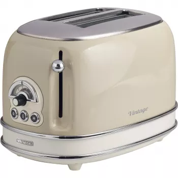 Ariete 155 Design 2 Slotu Toasteris ar Sviestmaižu Turētājiem, 6 Grauzdēšanas Līmeņi, 810 W, Nerūsējošā Tērauda Korpuss, Noņemama Drupaču Paplāte, Pasteļa Bēšs