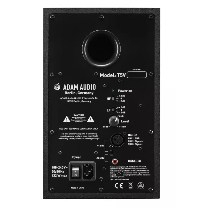 Studijas monitoru skaļruņi ADAM AUDIO T5V, 5 collu zemfrekvences skaļrunis, 1,9 collu augstfrekvences skaļrunis, 45–25 000 Hz, 106 dB, melns