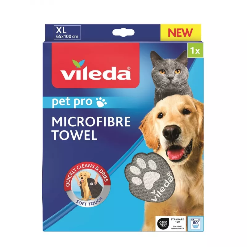 Mikrošķiedras dvielis VILEDA 172651 suņiem un kaķiem, pelēks, 650×1000 mm, poliamīds