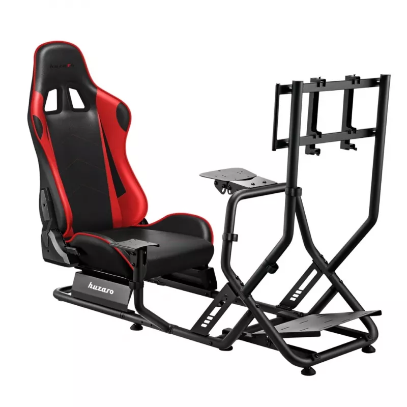 Sacīkšu kokpits huzaro Speed 6.0 ar regulējamu sēdekli, tērauda rāmis, 30°–90° leņķis, atbalsta līdz 120 kg, sarkans, 1080×1360×560 mm