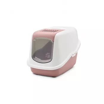 Slēgtā kaķa tualete Savic Nestor White-Pink, ar jumtu, 56×39×38,5 cm