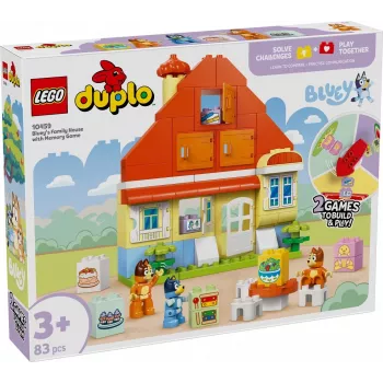 Būvniecības rotaļlieta LEGO Bluey Ģimenes māja ar atmiņas spēli 10459 — 83 gabali, 3 minifigūras, vecums 3+
