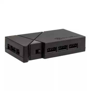 Ventilatoru ātruma kontrolieris SilverStone LSB01 — 3 kanālu manuālais regulators, melns, plastmasas korpuss, 46×19 mm