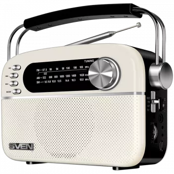 Portatīvais skaļrunis SVEN SRP-505, balts (3W, Bluetooth, FM/AM/SW, USB, microSD, AUX, akumulators)