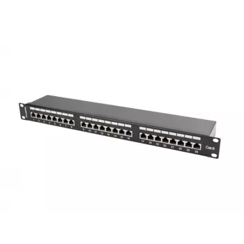 Patch panel 1U LANBERG PPS6-1024-B, 24-portu Cat6, metāla, melns, 442×114.5×44,5 mm