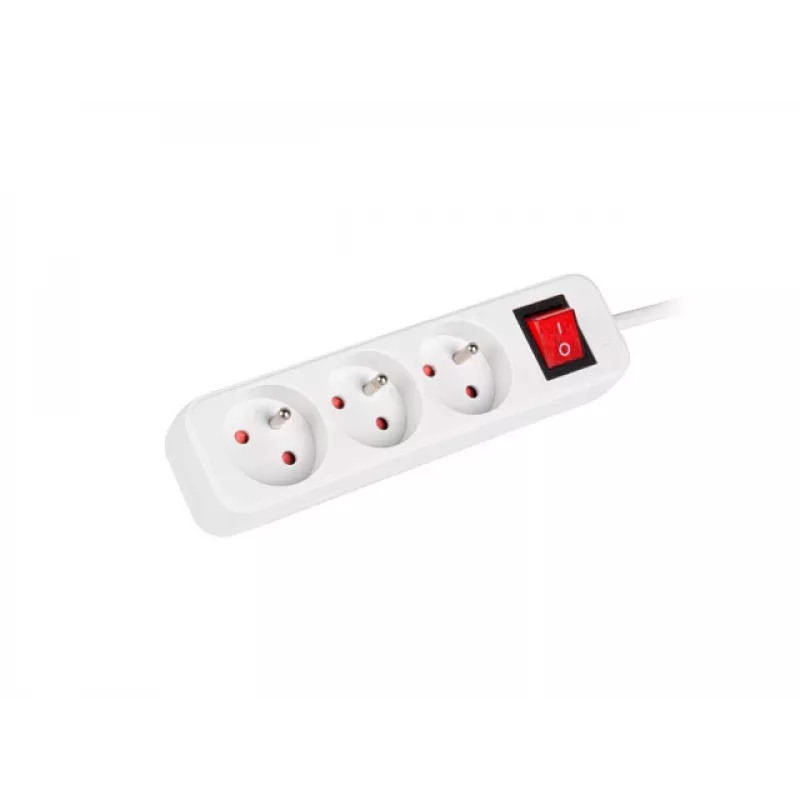 Pagarinātāja vads LANBERG PS1-03E-0300-W — 3 m, 3 kontaktligzdas, balts, iekštelpām